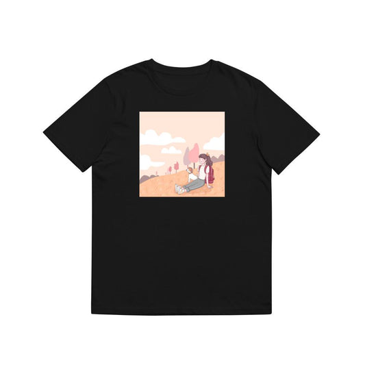 A Girl and Her Dog Pause to Appreciate the Beauty of a Peaceful Hillside T-Shirts
