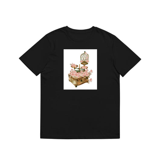 Birdcage, Scales, and Suitcase Adorned with Pink Roses T-Shirts